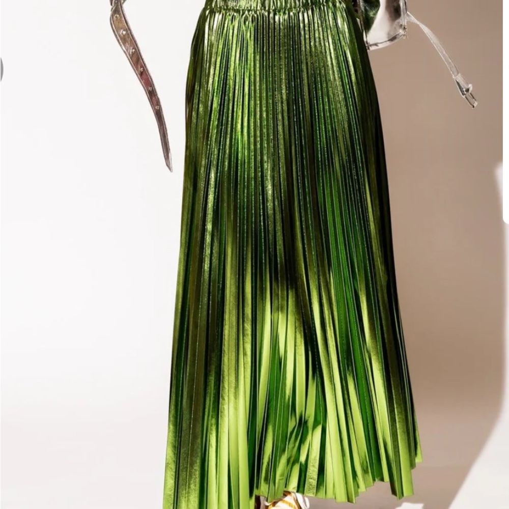 Dressed In  LaLa Metallic Green Skirt